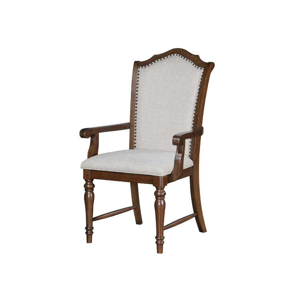 Feva Dining Armchair Set of 2, Scallop Back, Gray Polyester, Cherry Brown - BM345424