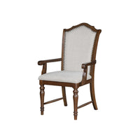 Feva Dining Armchair Set of 2, Scallop Back, Gray Polyester, Cherry Brown - BM345424