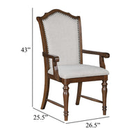 Feva Dining Armchair Set of 2, Scallop Back, Gray Polyester, Cherry Brown - BM345424