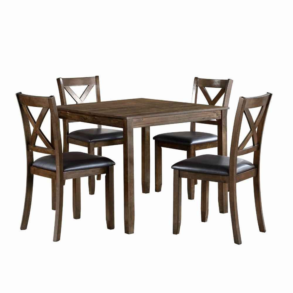 Gimi 5pc Dining Table Set, 4 X Back Faux Leather Chairs, Charcoal Brown - BM345425