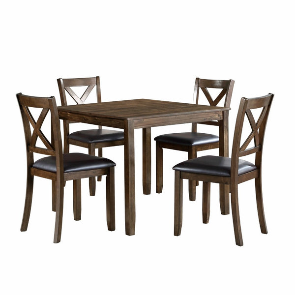 Gimi 5pc Dining Table Set, 4 X Back Faux Leather Chairs, Charcoal Brown - BM345425