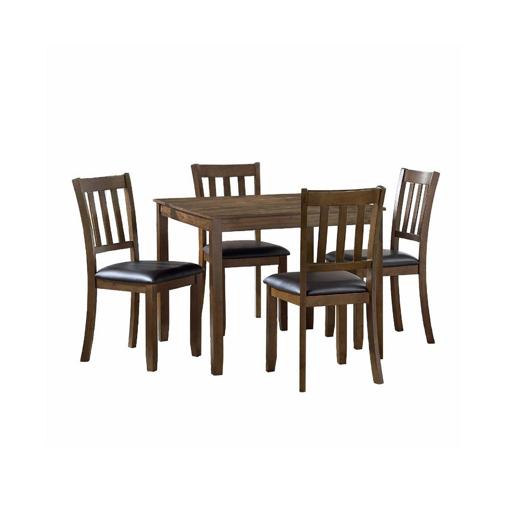 Nova 5pc Square Dining Table Set, 4 Slat Back Faux Leather Chairs, Brown - BM345426