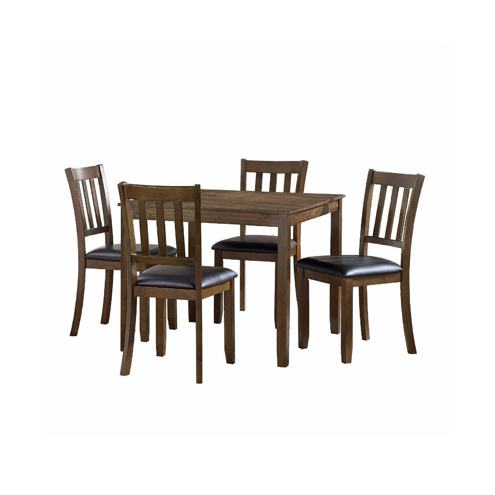 Nova 5pc Square Dining Table Set, 4 Slat Back Faux Leather Chairs, Brown - BM345426