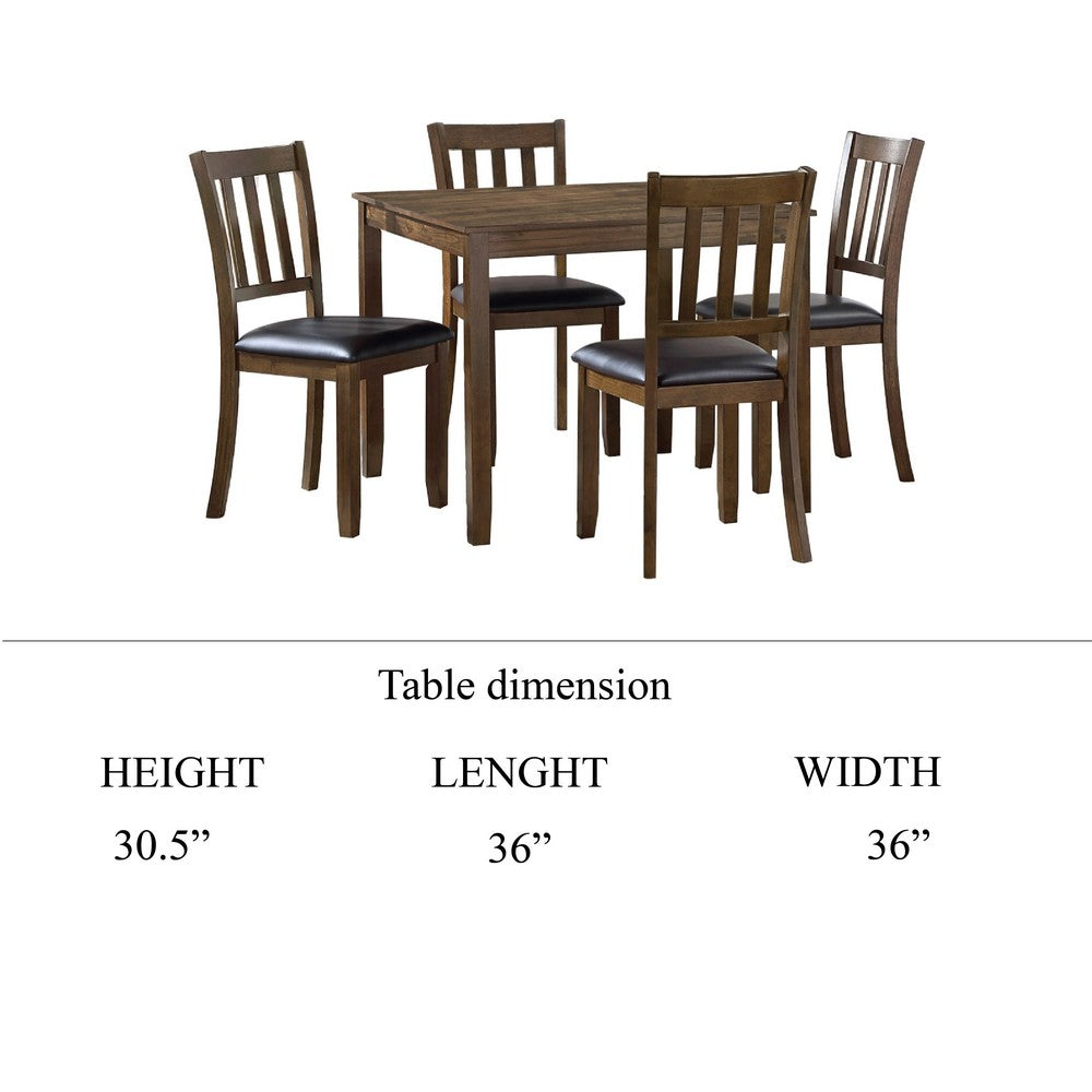 Nova 5pc Square Dining Table Set, 4 Slat Back Faux Leather Chairs, Brown - BM345426