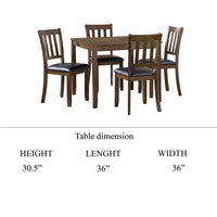 Nova 5pc Square Dining Table Set, 4 Slat Back Faux Leather Chairs, Brown - BM345426