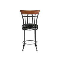 Nira Swivel Counter Chair, Brown Faux Leather, Wood Back, Black Metal - BM345427