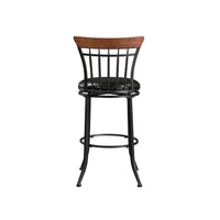 Nira Swivel Bar Height Chair, Brown Faux Leather, Wood Back, Black Metal - BM345428