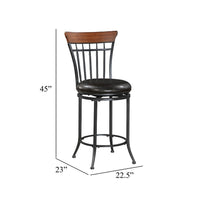 Nira Swivel Bar Height Chair, Brown Faux Leather, Wood Back, Black Metal - BM345428