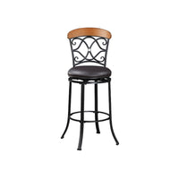Soni Swivel Bar Height Chair, Scroll Back, Faux Leather, Black Metal - BM345430