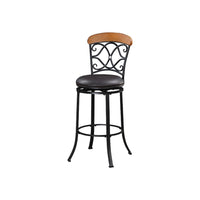 Soni Swivel Bar Height Chair, Scroll Back, Faux Leather, Black Metal - BM345430