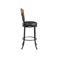 Soni Swivel Bar Height Chair, Scroll Back, Faux Leather, Black Metal - BM345430