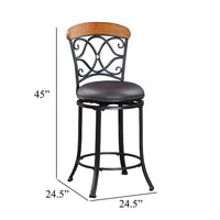 Soni Swivel Bar Height Chair, Scroll Back, Faux Leather, Black Metal - BM345430
