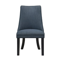 Keya Dining Side Chair Set of 2, Wingback, Blue Gray Polyester, Brown Wood - BM345431