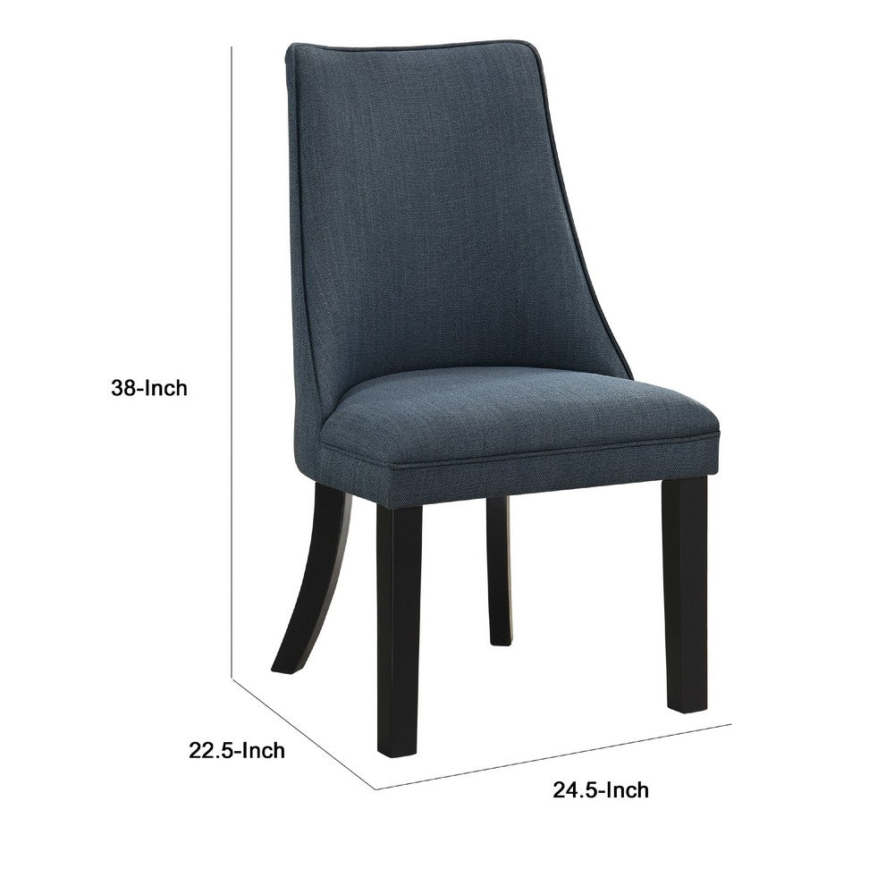 Keya Dining Side Chair Set of 2, Wingback, Blue Gray Polyester, Brown Wood - BM345431