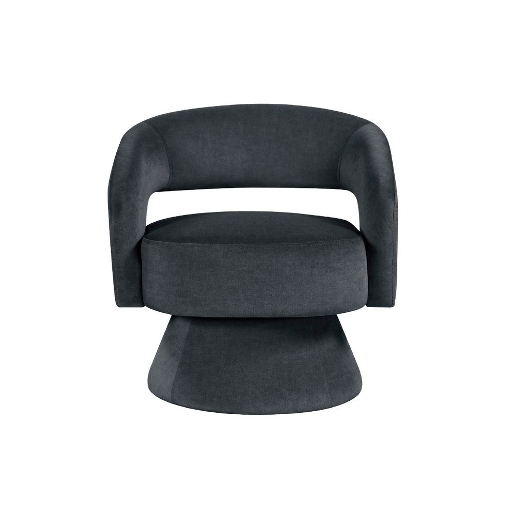 Lessa Swivel Accent Chair, Barrel Style, Foam Padded, Dark Gray Velvet - BM345432