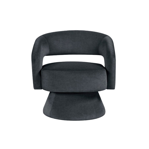 Lessa Swivel Accent Chair, Barrel Style, Foam Padded, Dark Gray Velvet - BM345432