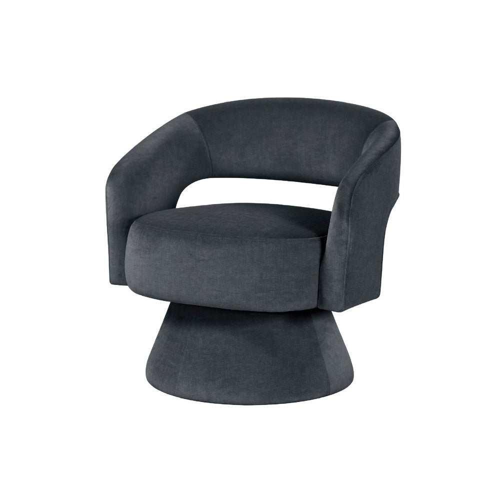 Lessa Swivel Accent Chair, Barrel Style, Foam Padded, Dark Gray Velvet - BM345432
