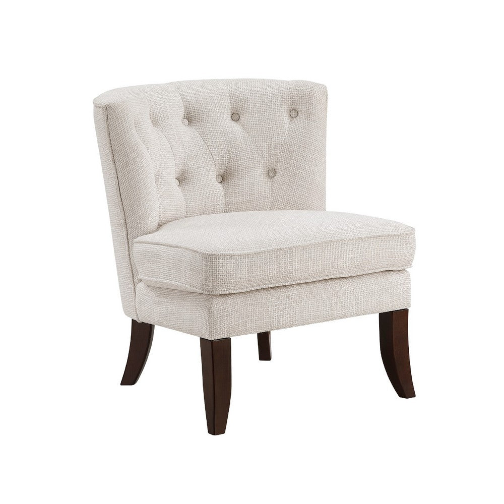 Rose Accent Chair, Button Tufted Wingback, Beige Polyester, Brown Legs - BM345433
