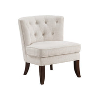 Rose Accent Chair, Button Tufted Wingback, Beige Polyester, Brown Legs - BM345433