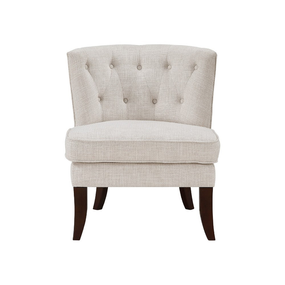 Rose Accent Chair, Button Tufted Wingback, Beige Polyester, Brown Legs - BM345433
