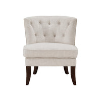 Rose Accent Chair, Button Tufted Wingback, Beige Polyester, Brown Legs - BM345433