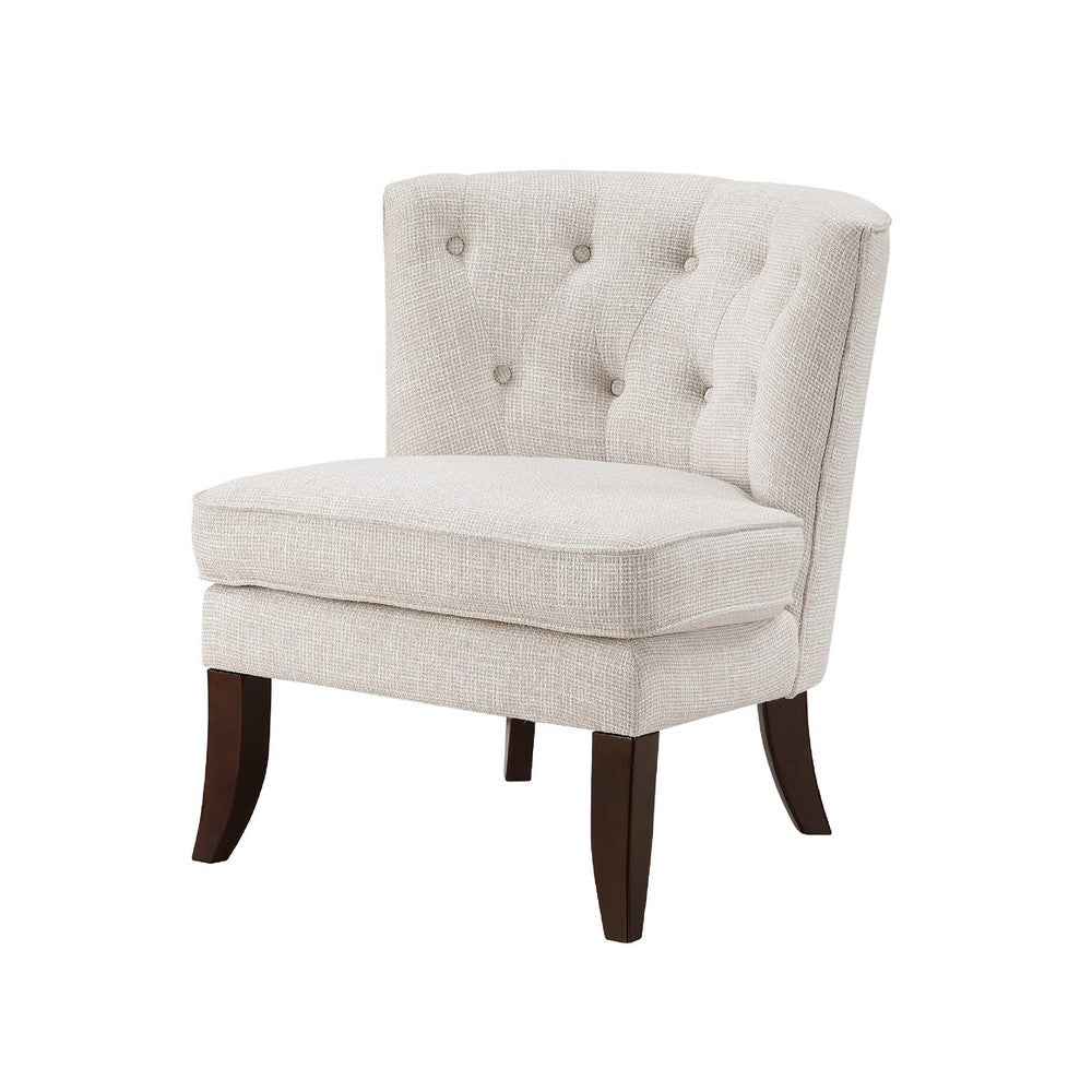 Rose Accent Chair, Button Tufted Wingback, Beige Polyester, Brown Legs - BM345433