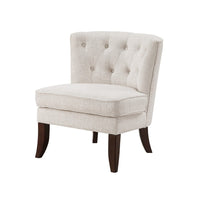 Rose Accent Chair, Button Tufted Wingback, Beige Polyester, Brown Legs - BM345433