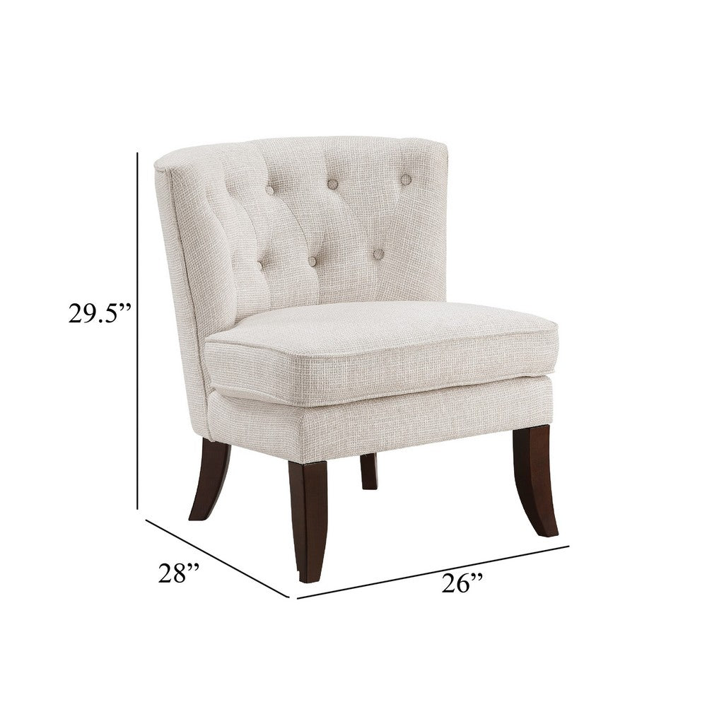 Rose Accent Chair, Button Tufted Wingback, Beige Polyester, Brown Legs - BM345433