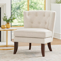 Rose Accent Chair, Button Tufted Wingback, Beige Polyester, Brown Legs - BM345433