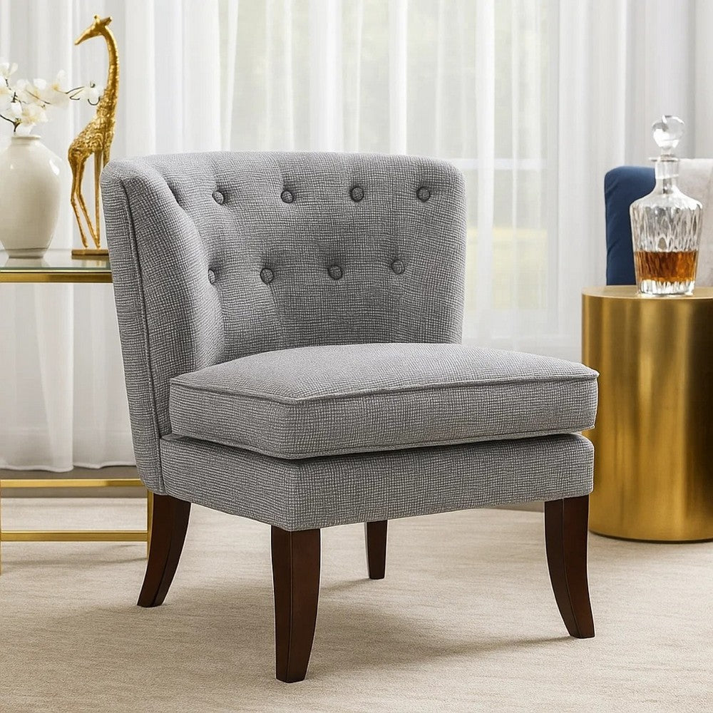 Rose Accent Chair, Button Tufted Wingback, Dark Gray Polyester, Brown - BM345434