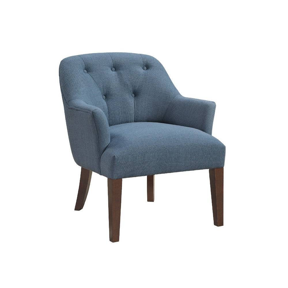 Beca Accent Armchair, Button Tufted Back, Sloped Arms, Blue Polyester - BM345435