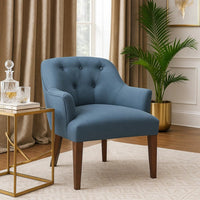 Beca Accent Armchair, Button Tufted Back, Sloped Arms, Blue Polyester - BM345435
