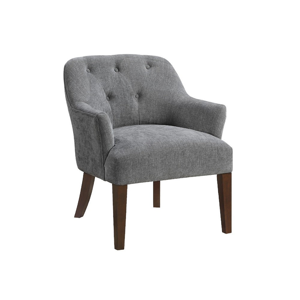 Beca Accent Armchair, Button Tufted Back, Sloped Arms, Gray Polyester - BM345436