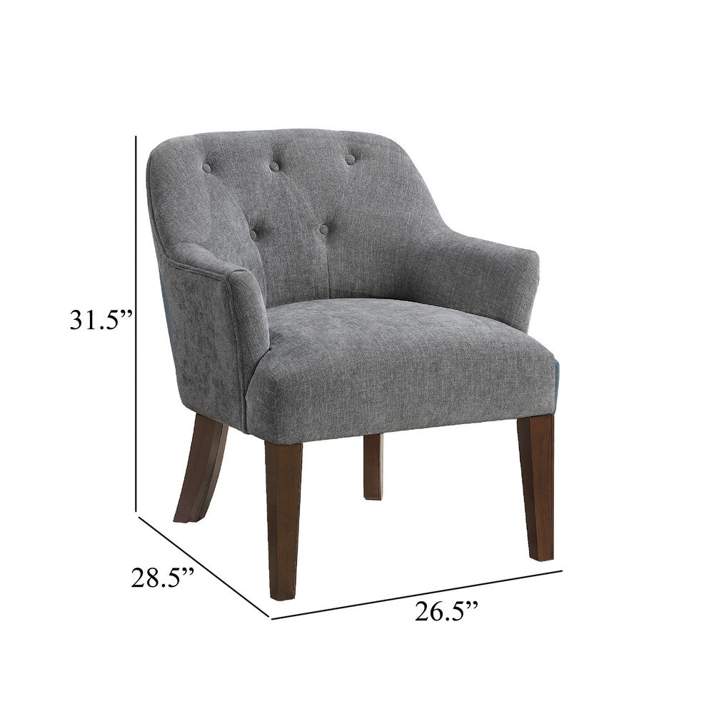 Beca Accent Armchair, Button Tufted Back, Sloped Arms, Gray Polyester - BM345436