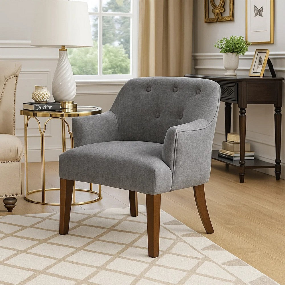 Beca Accent Armchair, Button Tufted Back, Sloped Arms, Gray Polyester - BM345436