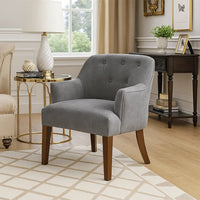 Beca Accent Armchair, Button Tufted Back, Sloped Arms, Gray Polyester - BM345436