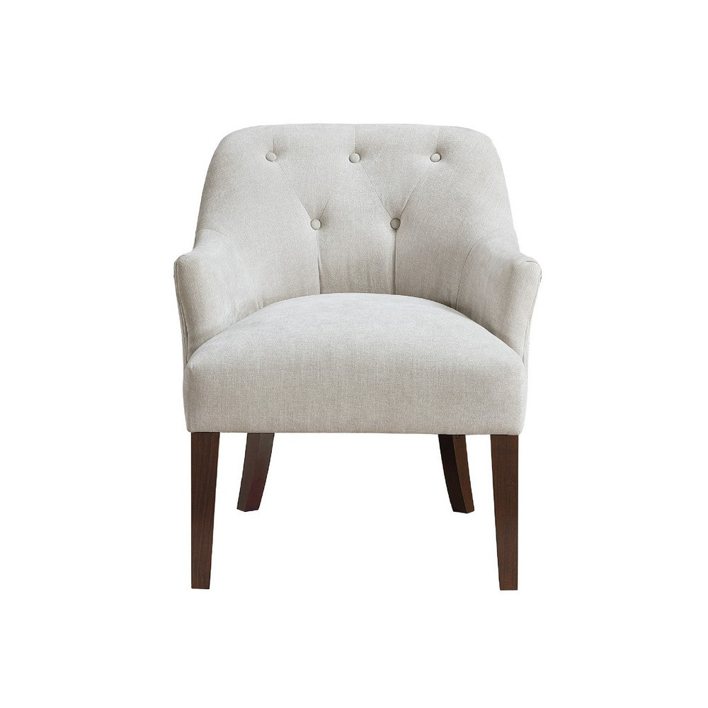 Beca Accent Armchair, Button Tufted Back, Sloped Arms, Beige Polyester - BM345437