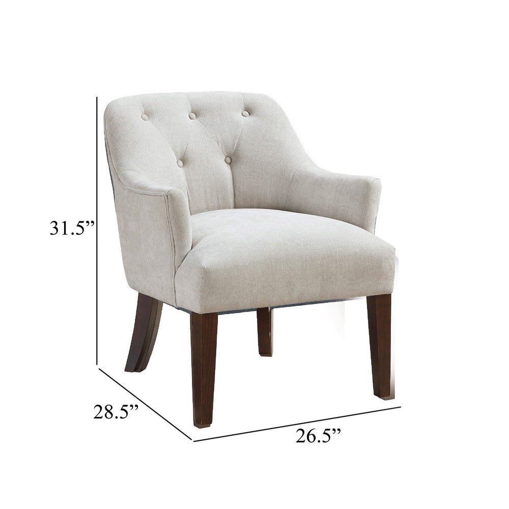Beca Accent Armchair, Button Tufted Back, Sloped Arms, Beige Polyester - BM345437
