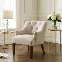 Beca Accent Armchair, Button Tufted Back, Sloped Arms, Beige Polyester - BM345437
