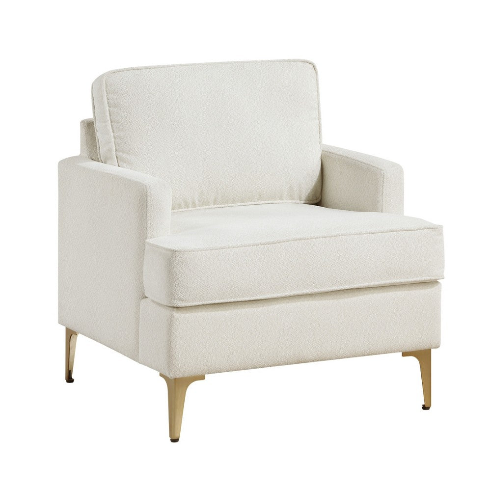 Cole Accent Chair, Foam Fill Beige Chenille, Track Arms, Gold Metal Legs - BM346651