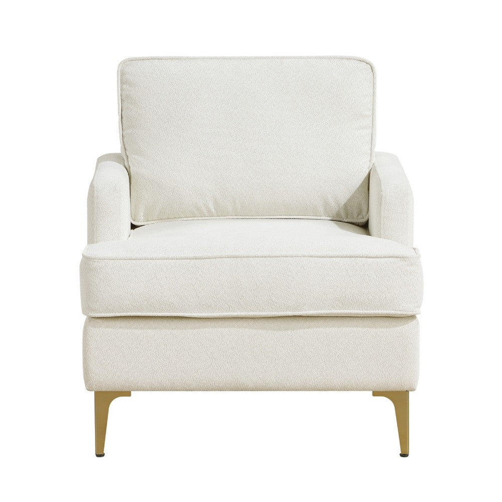Cole Accent Chair, Foam Fill Beige Chenille, Track Arms, Gold Metal Legs - BM346651