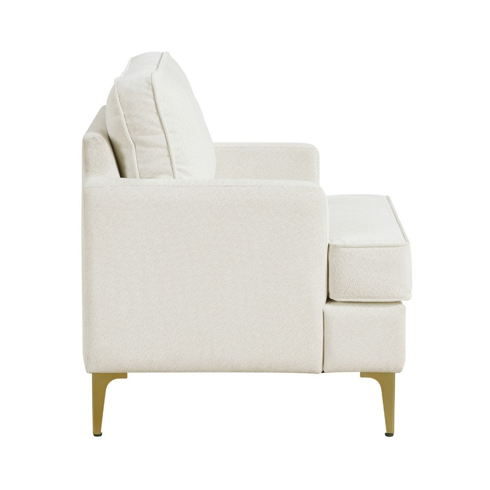 Cole Accent Chair, Foam Fill Beige Chenille, Track Arms, Gold Metal Legs - BM346651