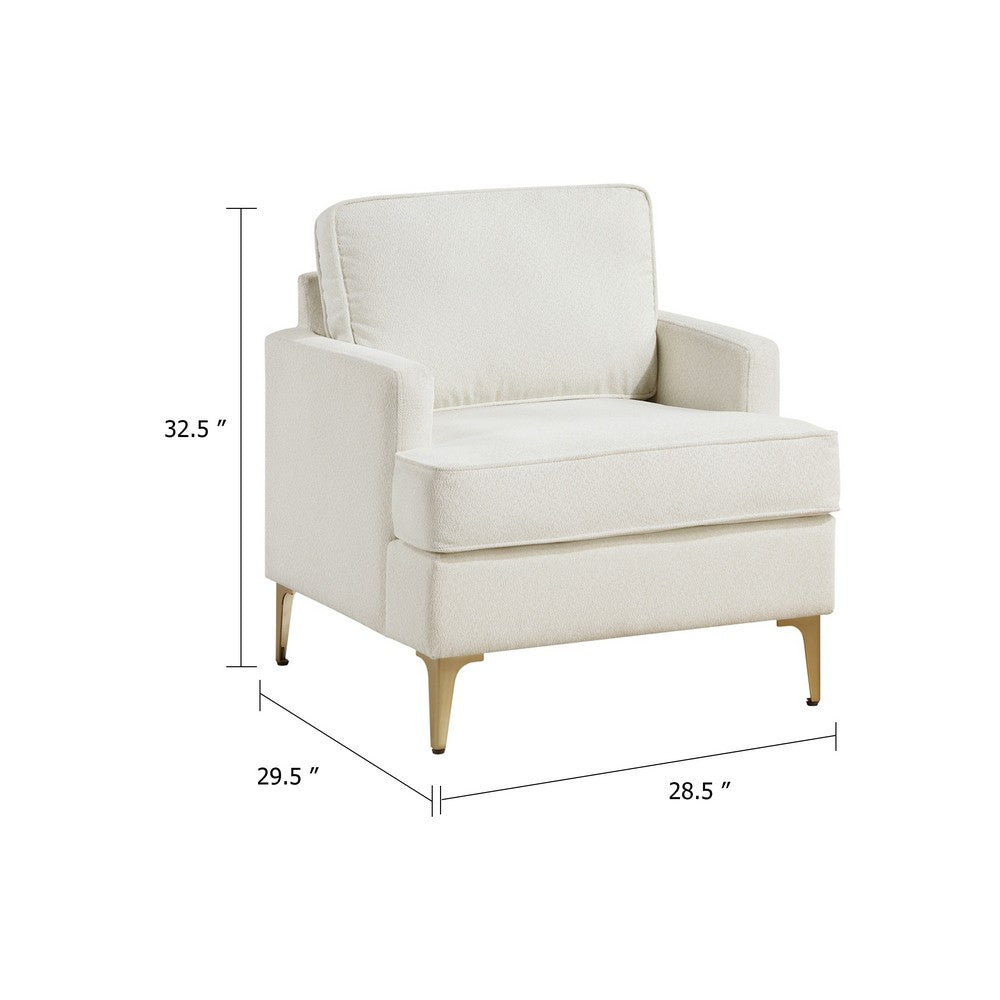 Cole Accent Chair, Foam Fill Beige Chenille, Track Arms, Gold Metal Legs - BM346651