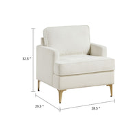 Cole Accent Chair, Foam Fill Beige Chenille, Track Arms, Gold Metal Legs - BM346651