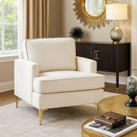 Cole Accent Chair, Foam Fill Beige Chenille, Track Arms, Gold Metal Legs - BM346651