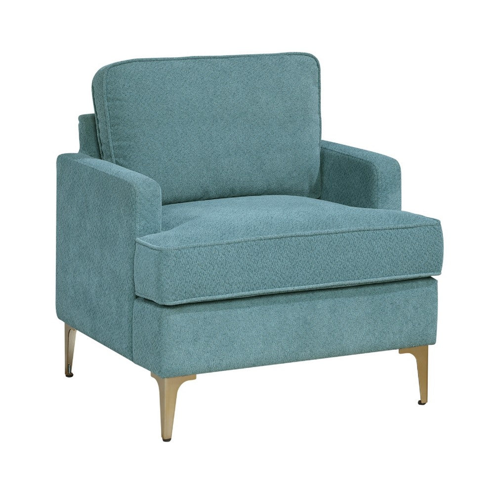 Cole Accent Chair, Peacock Blue Chenille, Track Arms, Gold Metal Legs - BM346652