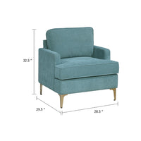Cole Accent Chair, Peacock Blue Chenille, Track Arms, Gold Metal Legs - BM346652