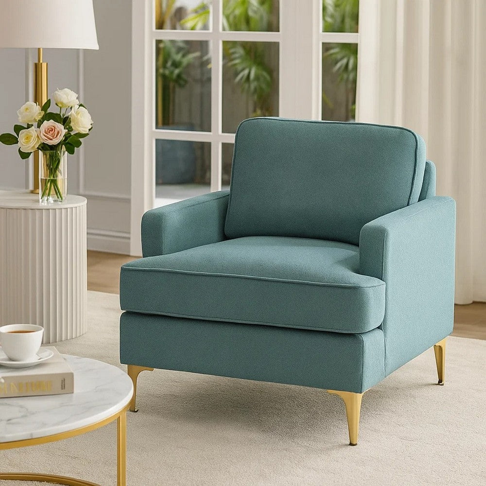 Cole Accent Chair, Peacock Blue Chenille, Track Arms, Gold Metal Legs - BM346652