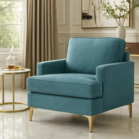 Cole Accent Chair, Peacock Blue Chenille, Track Arms, Gold Metal Legs - BM346652
