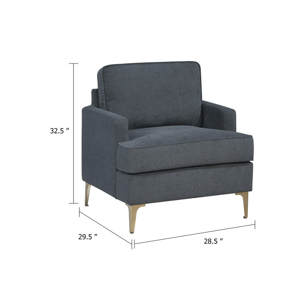 Cole Accent Chair, Dark Gray Chenille, Track Arms, Gold Metal Legs - BM346653